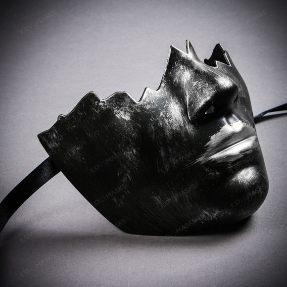 Unpainted Lower Half Face Costume Masks Masquerade - Black Silver - Picture 4 of 4